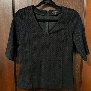 Ann Taylor Black 1/2 Sleeve Professional Shirt with Chevron Detail
